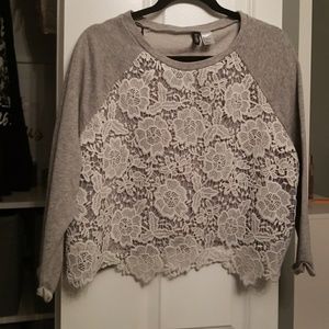 *BUNDLE ME*  LARGE GRAY LACE SWEATER